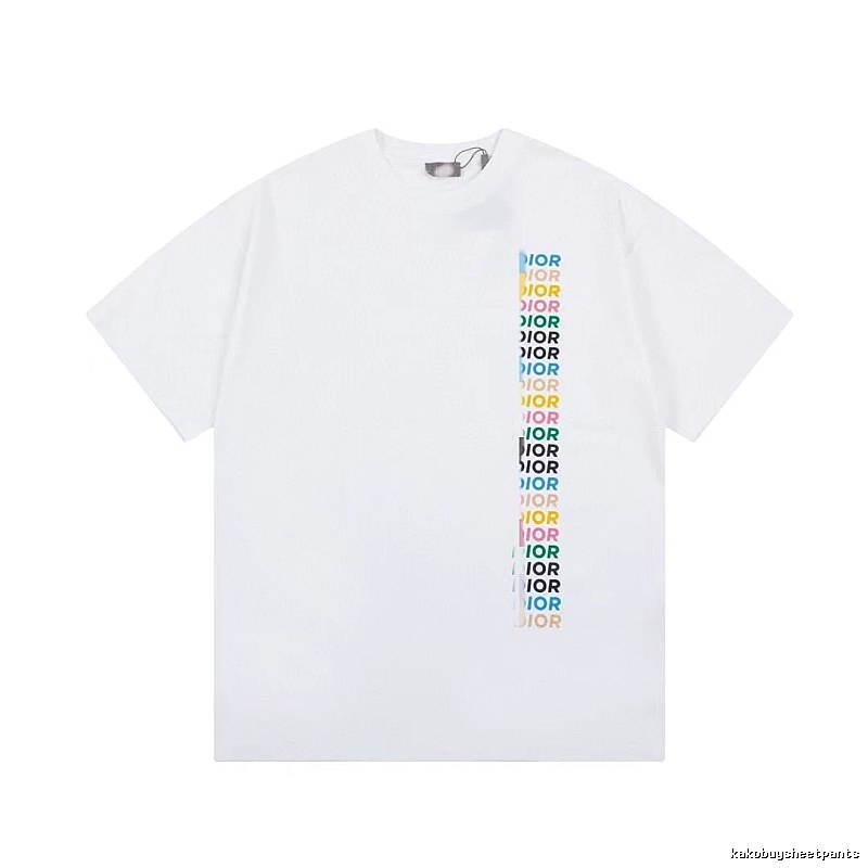 Dior Trendy Style Side-row Colored Print White T-Shirt