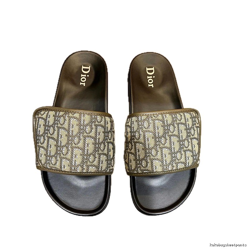 Dior Vintage-Style Military Green Monogram Slides