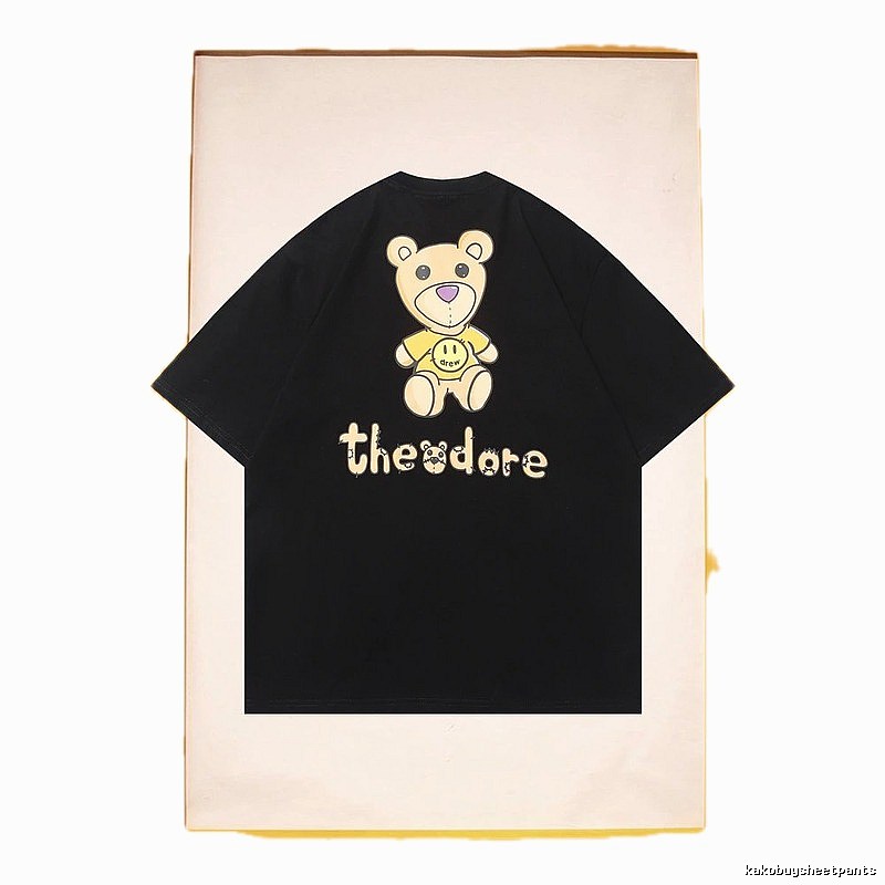 DREW Bear Print Streetwear Brand Black Short Sleeve T-shirt