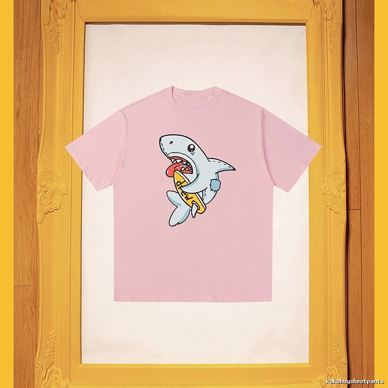 DREW Cartoon Shark Street Style Pink Short-sleeve T-shirt