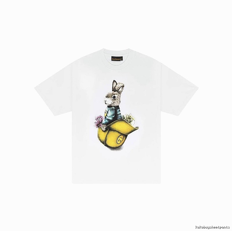 DREW Rabbit Print Street Style White Short-sleeve T-shirt