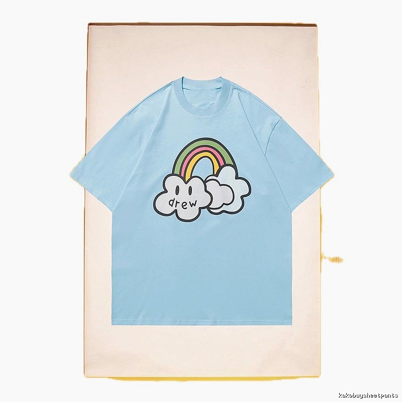 DREW Rainbow Cloud Casual Style Light Blue Short Sleeve T-Shirt