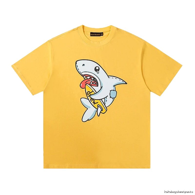 DREW Shark Print Street Style Yellow T-shirt
