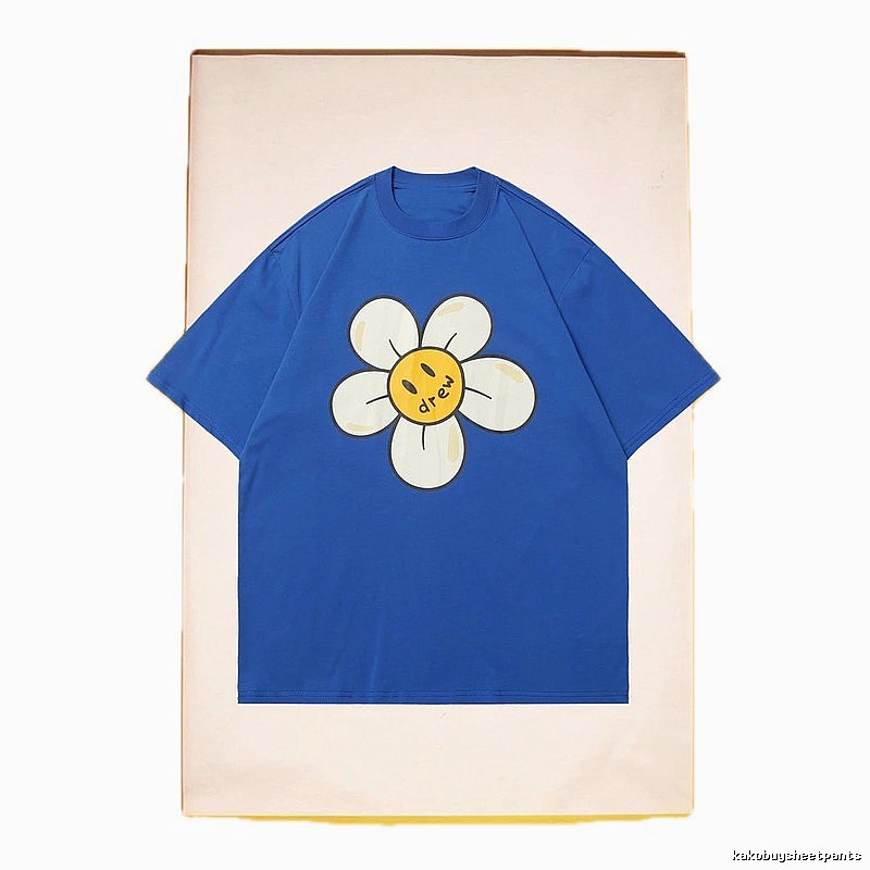 DREW Smiley Face Floral Street Style Blue T-shirt
