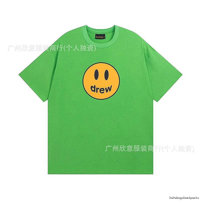 DREW Smiley Face Street Style Green Short Sleeve T-Shirt