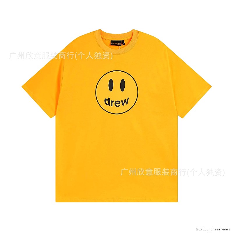 DREW Smiley Face Street Style Yellow Short Sleeve T-shirt