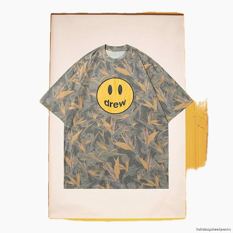 DREW Smiley Street Style Green and Yellow All-over Print Short Sleeve T-Shirt
