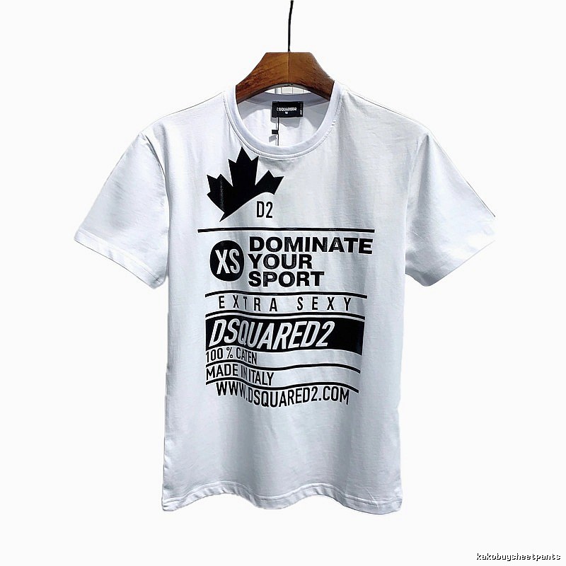 DSQ Squared Maple Leaf Print Street Style White T-Shirt