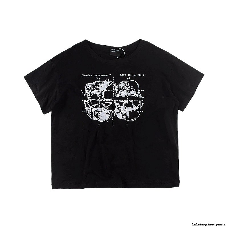 ERD Bull Print Street Style Black Short Sleeve T-shirt