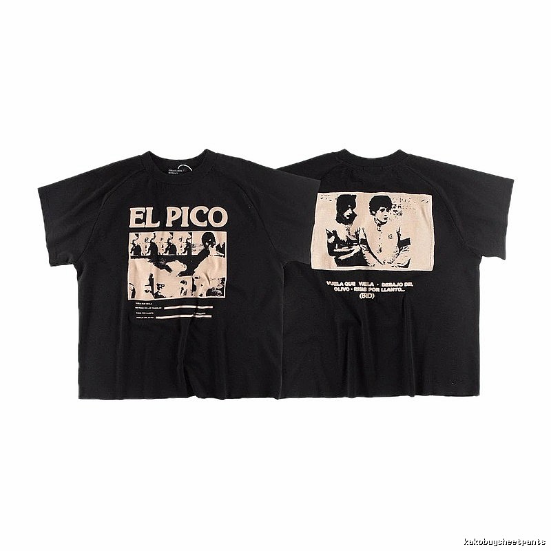 ERD GRJKD ELPICO Vintage Style Black Short Sleeve T-shirt