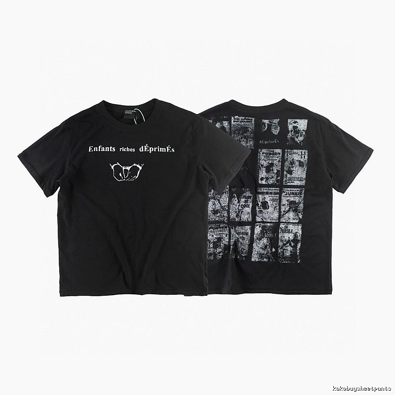 ERD Newspaper Print Dark Style Black Short-sleeve T-shirt