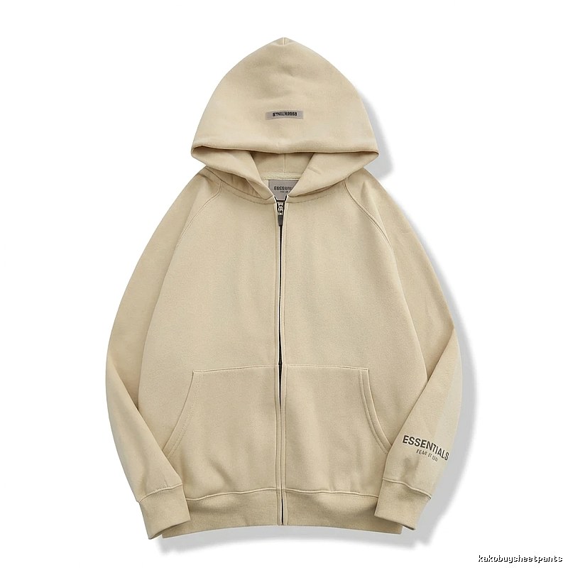ESSENTIALS minimalist style beige hooded sweatshirt with drawstring
