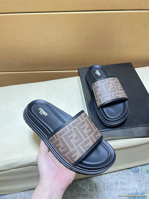 Fendi FF Monogram Vintage Style Brown and Black Slide Sandals