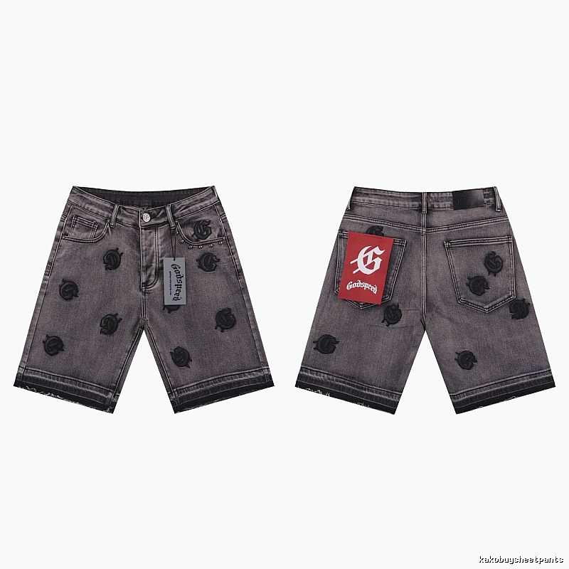 Godspeed Embroidered Street Style Ash Denim Shorts