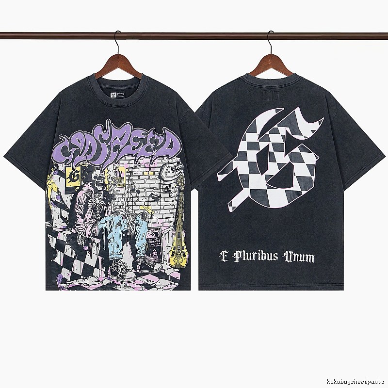 Godspeed Skull Graffiti Street Style Charcoal Black T-shirt