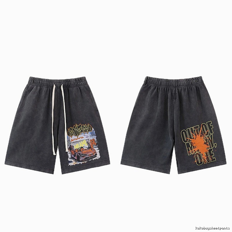 Godspeed Supercar Print Street Style Charcoal Gray Shorts