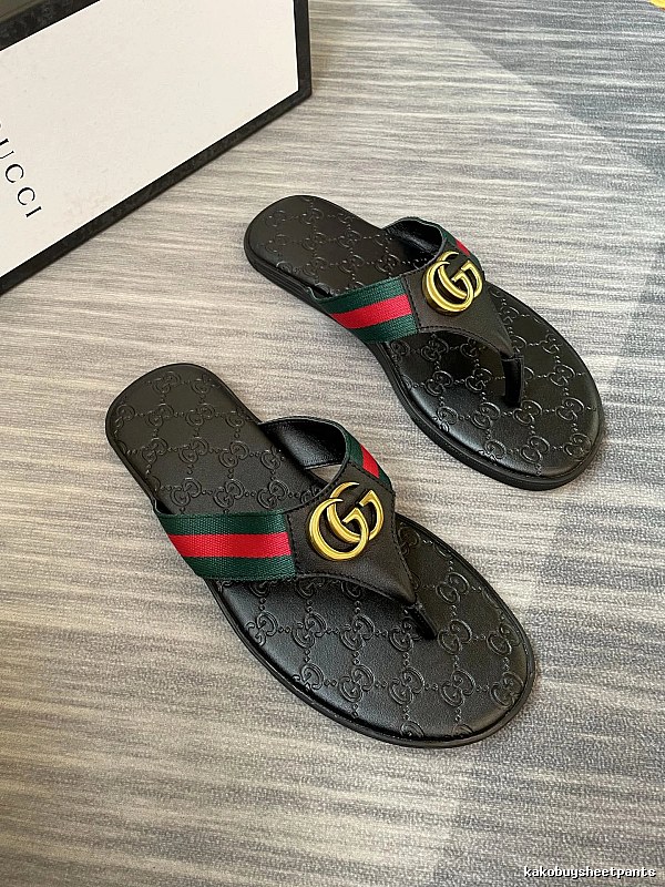 Gucci Double G Classic Retro Black Flip Flops