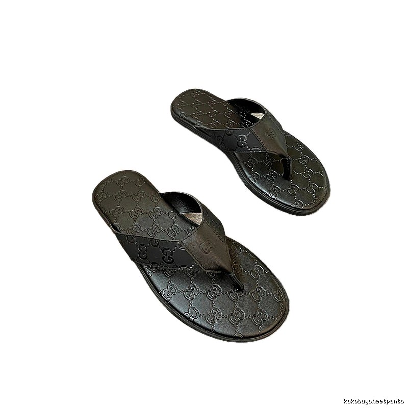 Gucci GG Embossed Light Luxury Style Black Flip-Flops