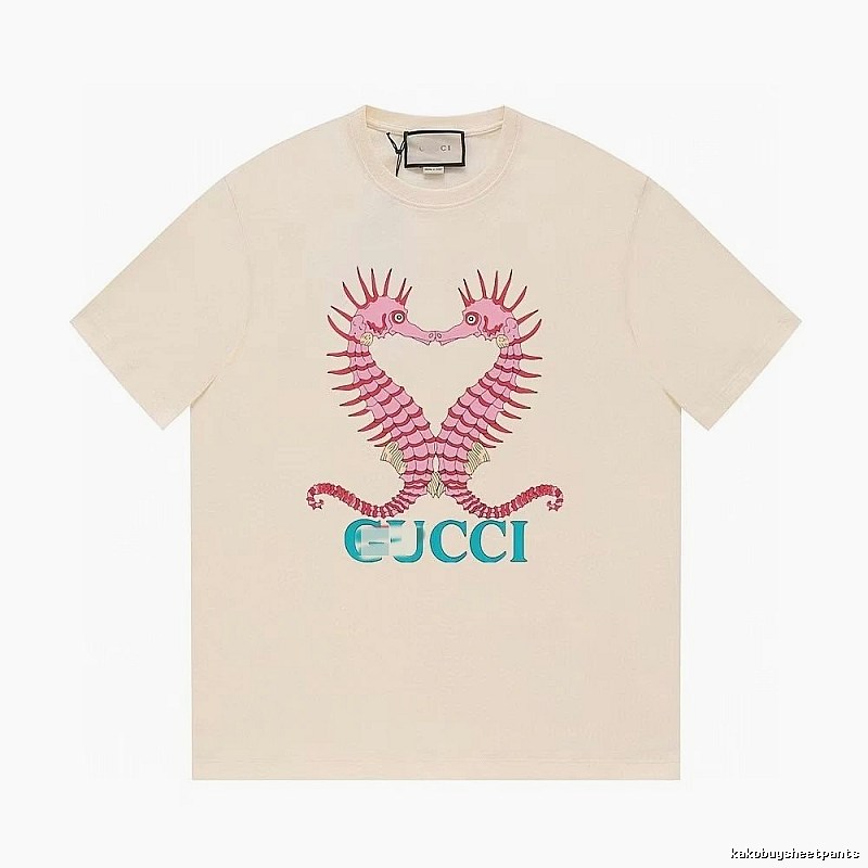 Gucci Seahorse Print Trendy Off-white Short Sleeve T-shirt