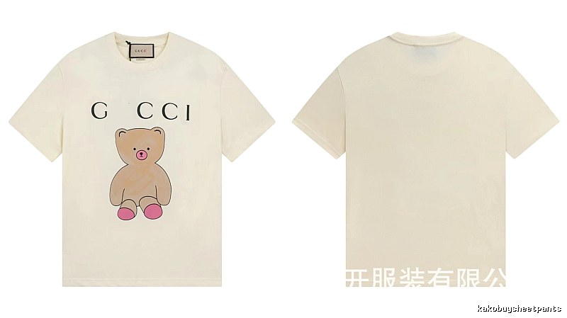 Gucci Teddy Bear Print Casual Style Off-White T-Shirt