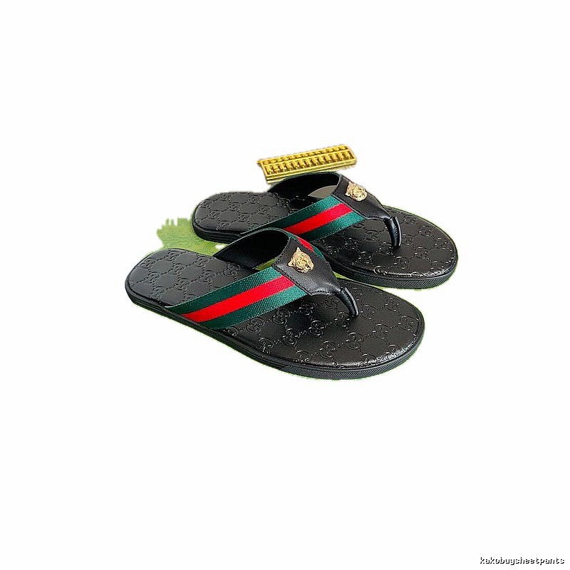 Gucci Tiger Head Webbing Light Luxury Style Black Flip-Flops