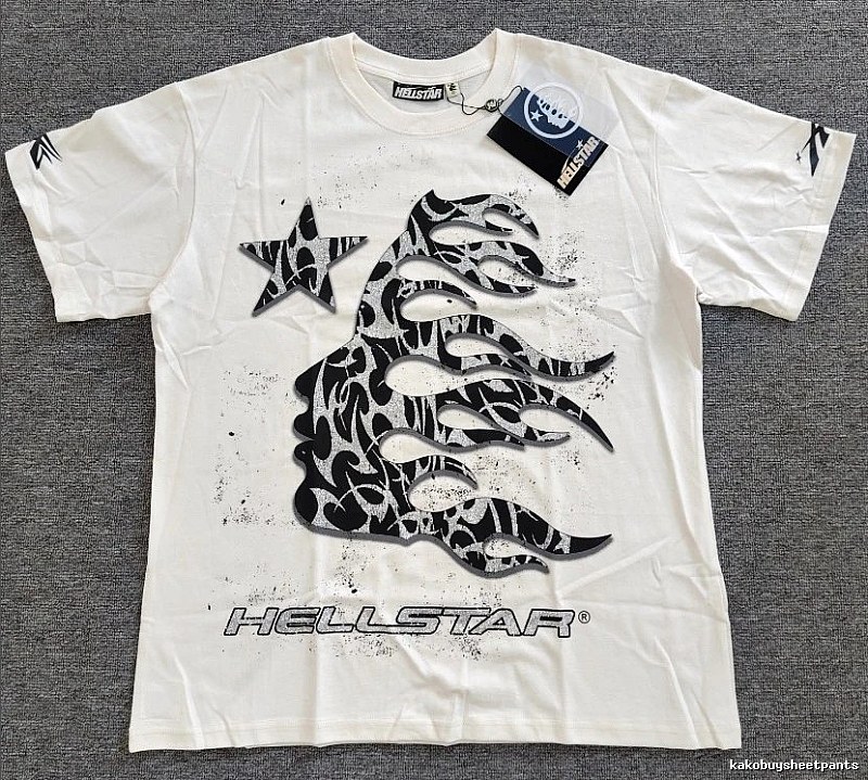 Hellstar Flame Print Street-style Off-white T-shirt