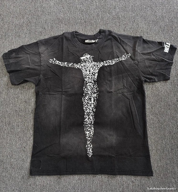 Hellstar QR Code Jesus Street Style Distressed Black T-Shirt