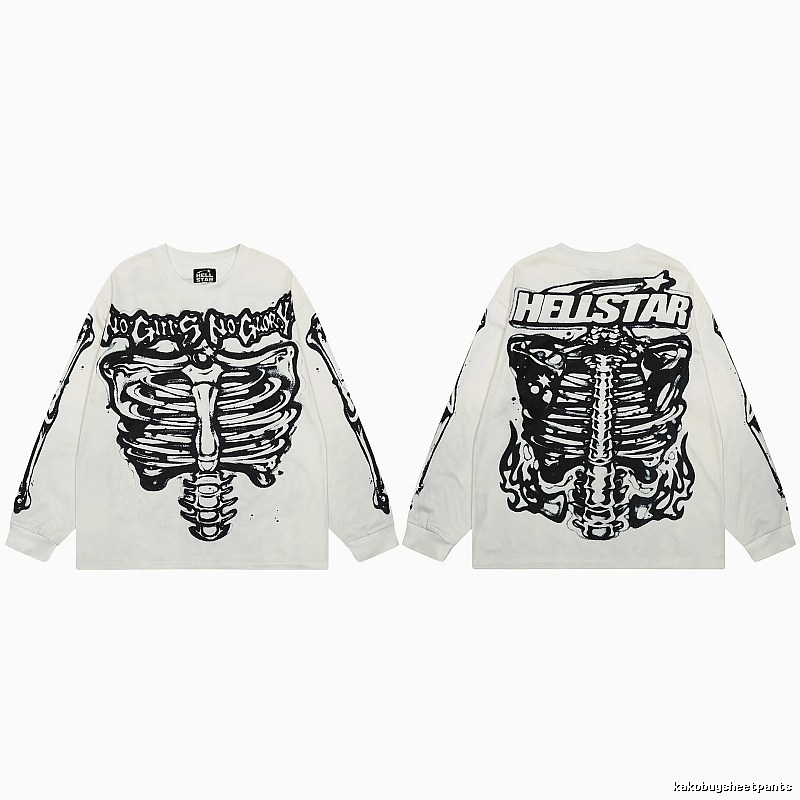 Hellstar Skull Print Dark Style Off-white Long Sleeve T-Shirt