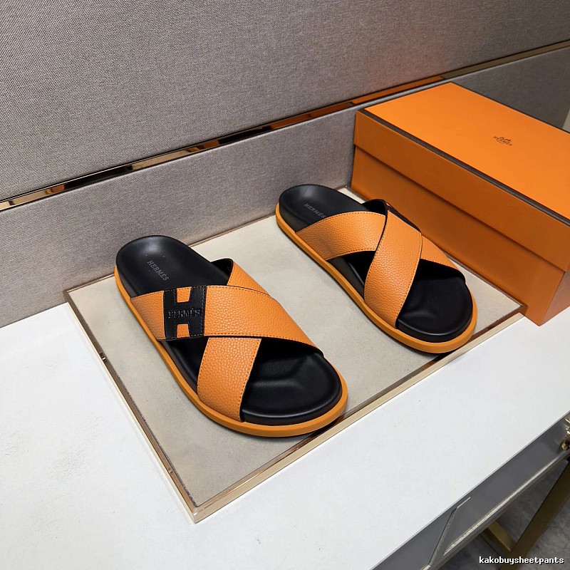 Hermès Cross-Strap Light Luxury Casual Orange Slide Sandals