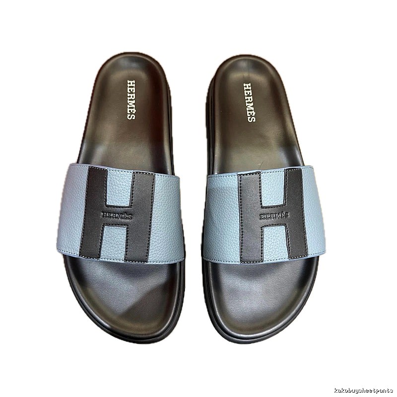 Hermès H Collection Minimalist Style Dusty Blue Slides