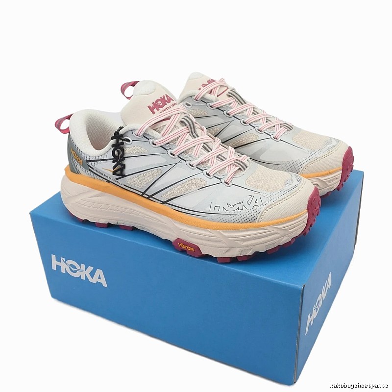 HOKA retro-style grey-pink sports shoes