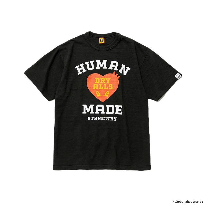 HUMAN MADE Heart Print Vintage Style Black T-Shirt