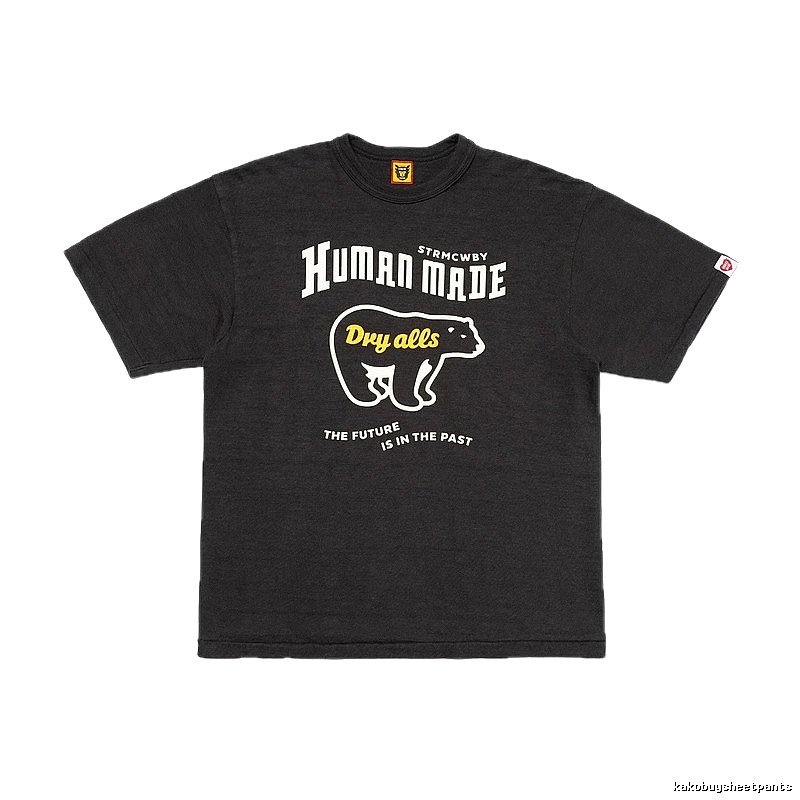 HUMAN MADE Polar Bear Print Vintage Style Charcoal Black T-Shirt