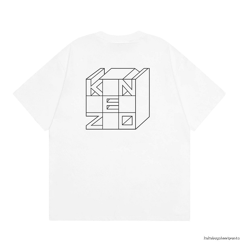 KENZO Geometric Lines Minimalist Style White T-shirt