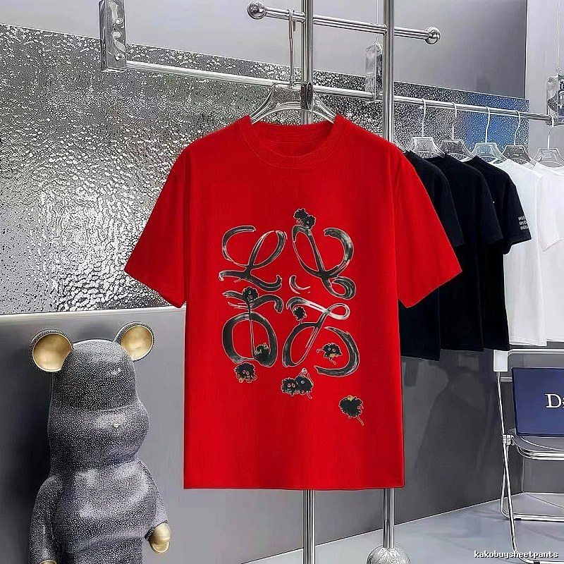 LOEWE Graffiti Casual Style Red Short-sleeve T-shirt