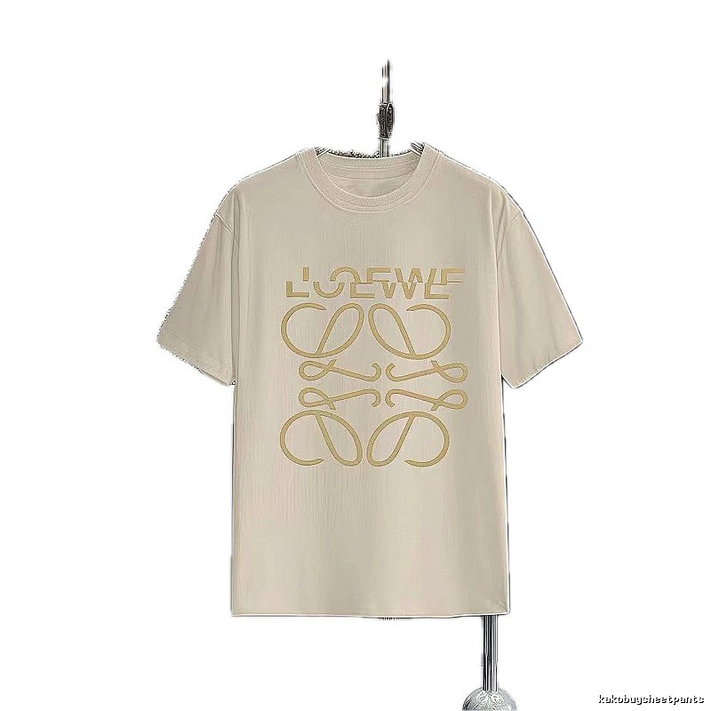 LOEWE Hot-stamped Minimalist Style Off-white Short-sleeve T-shirt