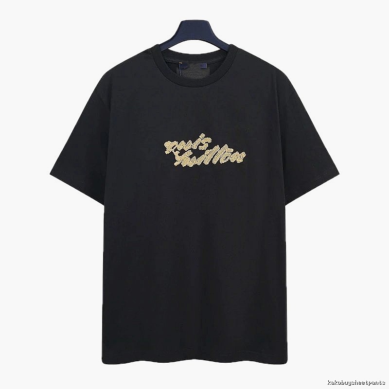Louis Vuitton Embroidered Trendy Style Black Short-sleeve T-shirt