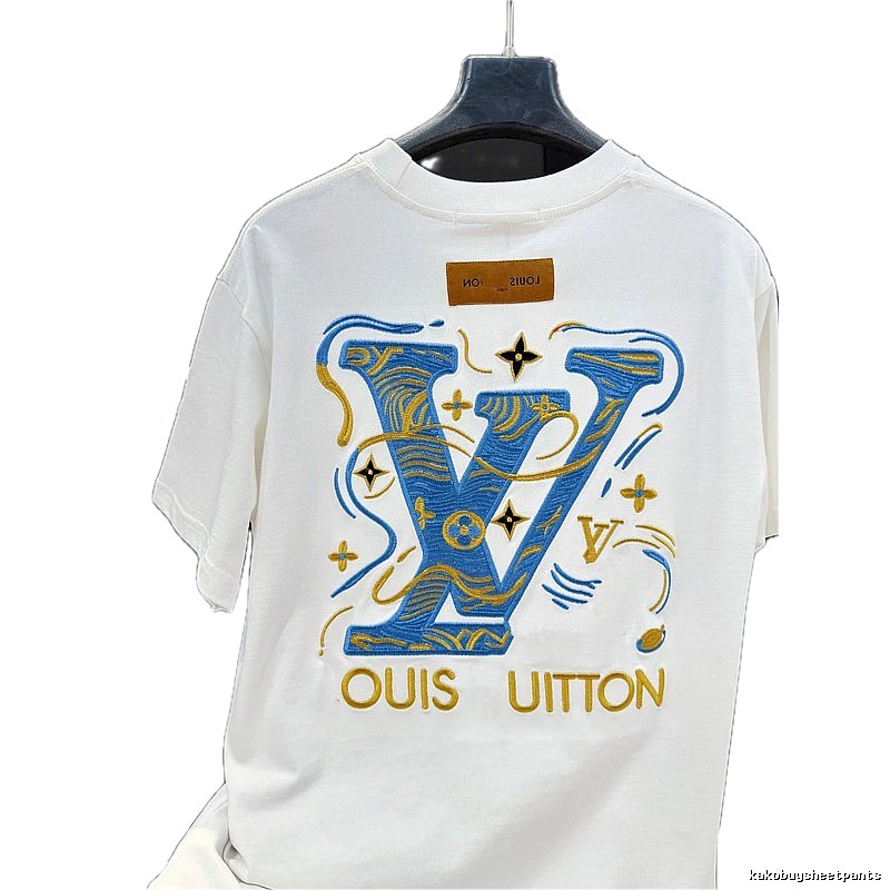 Louis Vuitton Embroidered Trendy Style White T-Shirt