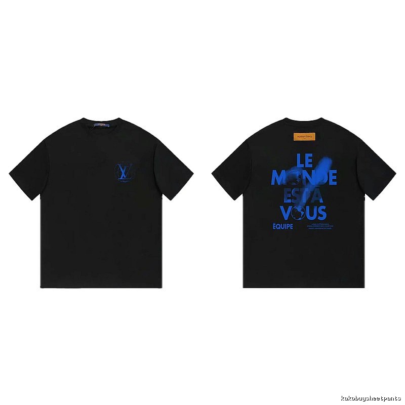 Louis Vuitton Letter Print Trendy Black Short-sleeve T-shirt