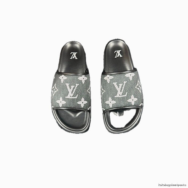 Louis Vuitton Monogram Light Luxury Style Black and Grey Slippers