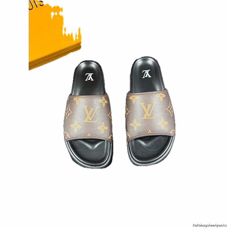Louis Vuitton Monogram Light Luxury Style Brown Slides