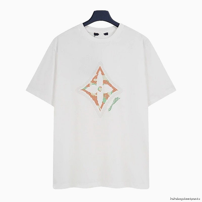Louis Vuitton Trendy White T-Shirt with Diamond Print