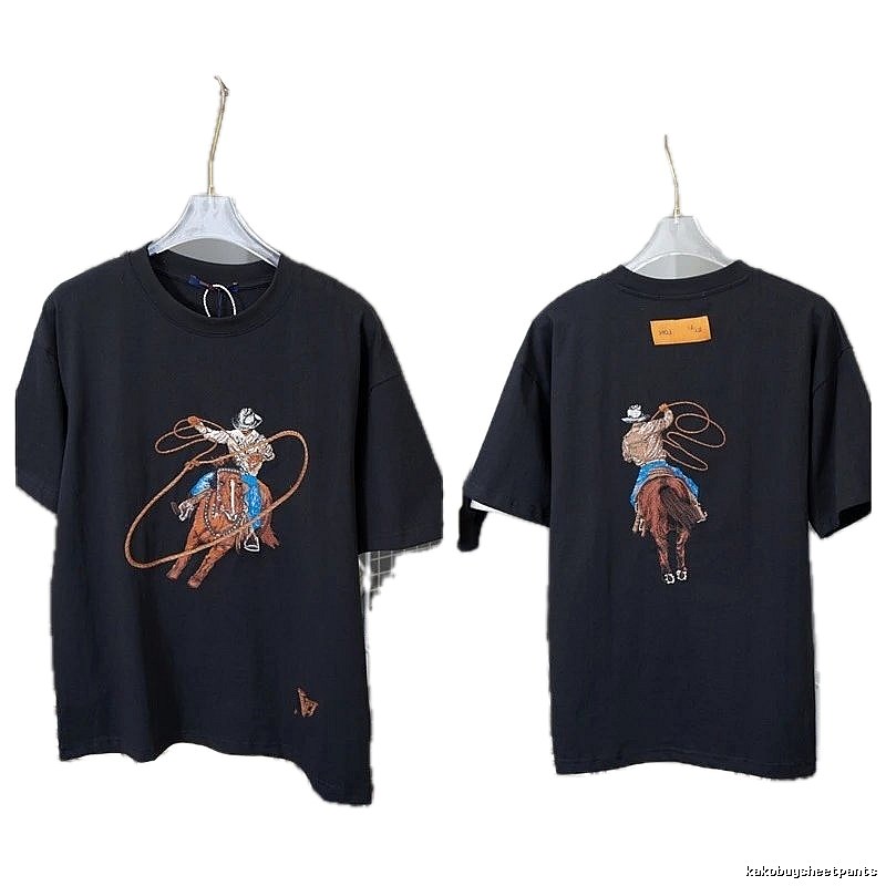 Louis Vuitton Vintage-style Black T-shirt with Denim Embroidery