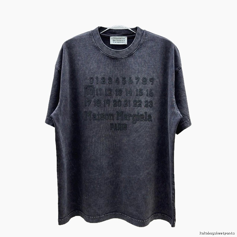 Maison Margiela Numbered Distressed Charcoal Gray Short Sleeve T-Shirt