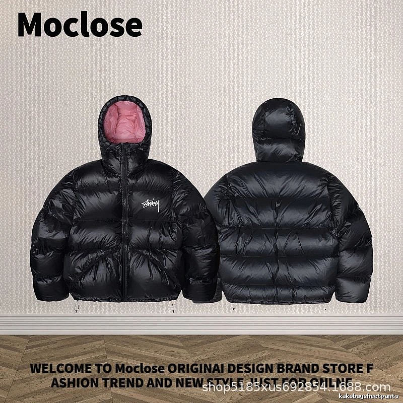 Moclose Casual Puffer jacket Black Glossy Hooded for Streetwear Looks