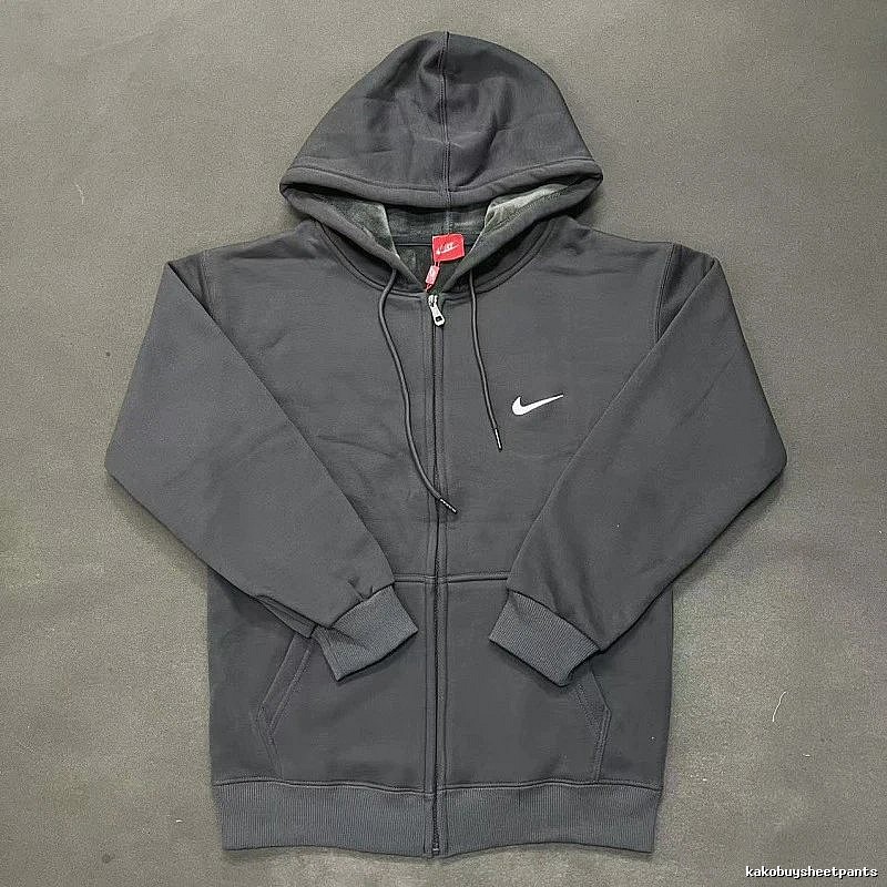 Nike Zip-Front Design Charcoal Black Zip Hoodie Travel Styling Swoosh
