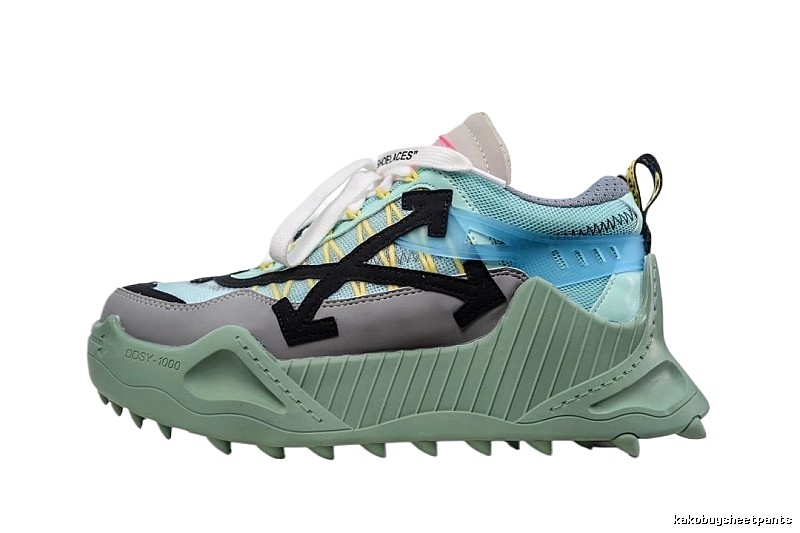 Off-White Grey-Green Functional Style Sports Shoes