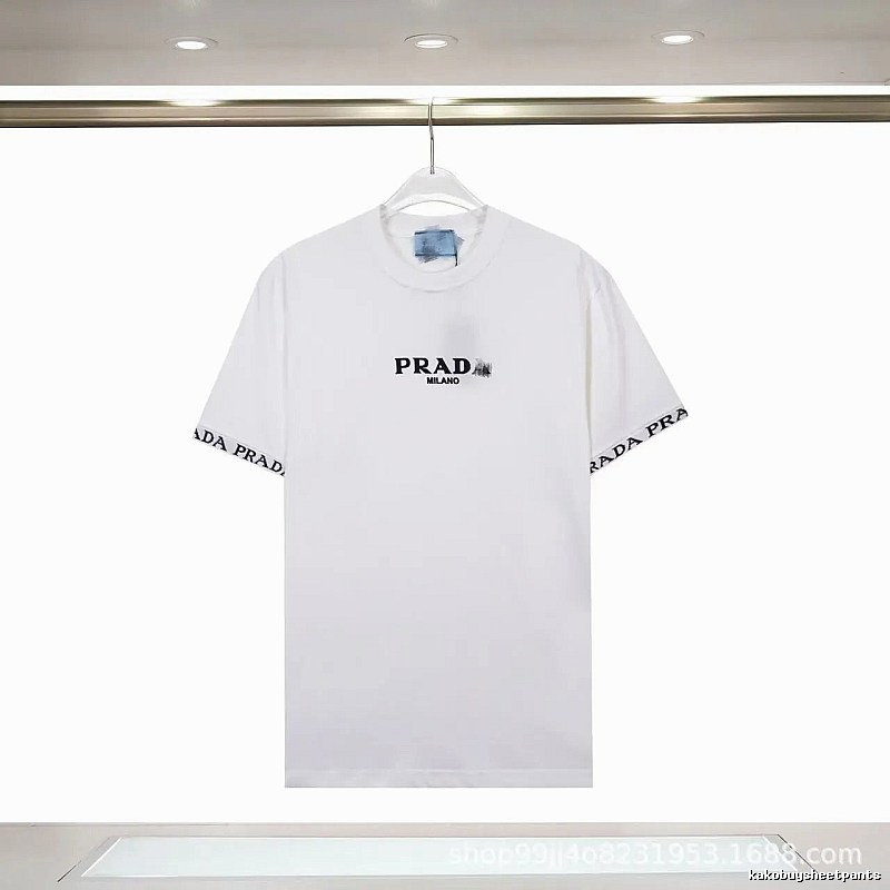 Prada Classic Webbing Minimalist Style White T-Shirt