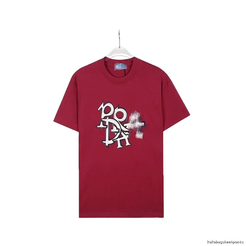 Prada Graffiti Print Cool Edgy Burgundy T-Shirt
