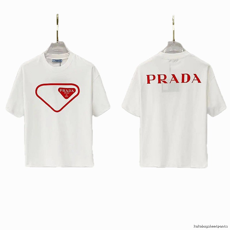 Prada Inverted Triangle Minimalist Style White Short-sleeve T-shirt